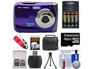 Bell Howell Splash WP7 Waterproof Digital Camera Purple with Batteries Charger 16GB Card Case Kit