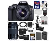Canon EOS Rebel T6 Wi Fi Digital SLR Camera EF S 18 55mm IS II with 75 300mm Lens 64GB Card Case Flash Battery Charger Grip Tripod Kit