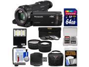 Panasonic HC WXF991 Wi Fi 4K Ultra HD Video Camera Camcorder with 64GB Card Case LED Light 3 Filters Tele Wide Lens Kit