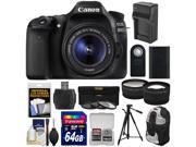 Canon EOS 80D Wi Fi Digital SLR Camera EF S 18 55mm IS STM Lens with 64GB Card Battery Charger Backpack Tripod Tele Wide Lens Kit