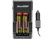 Power2000 XP 18650 2 Rechargeable Li ion Batteries AC DC Charger Set with Home Plug Car Cord