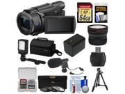 Sony Handycam FDR AX53 Wi Fi 4K Ultra HD Video Camera Camcorder 64GB Card Battery Case Tripod LED Light Mic Filters Fisheye Lens Kit