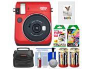 Fujifilm Instax Mini 70 Instant Film Camera Passion Red with 20 Twin 10 Rainbow Prints Album Case Batteries Kit