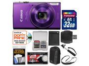 Canon PowerShot Elph 360 HS Wi Fi Digital Camera Purple with 32GB Card Case Battery Selfie Stick Sling Strap Kit