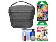 Fujifilm Camera Case for Instax Mini 8 25 70 90 Black with 20 Twin Color 10 Rainbow Prints Cleaning Kit