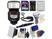 Sony Alpha HVL F43M Flash with Video Light with Soft Box Diffuser Bouncer Color Gels 64GB Card Strap Batteries Kit