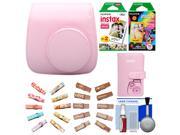 Fujifilm Groovy Camera Case for Instax Mini 8 Pink with Mini Wallet 20 Twin Color 10 Rainbow Prints Wood Peg Clips Cleaning Kit