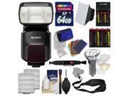Sony Alpha HVL F60M Flash with Video Light with Soft Box Diffuser Bouncer Color Gels 64GB Card Strap Batteries Kit