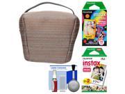 Fujifilm Camera Case for Instax Mini 8 25 70 90 Tan with 20 Twin Color 10 Rainbow Prints Cleaning Kit