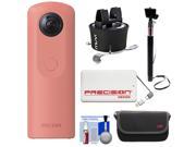 Ricoh Theta SC 360 Degree Spherical Digital Camera Pink with 5000mAh Power Bank 360 Time Lapse Device Case Selfie Stick Kit