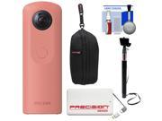 Ricoh Theta SC 360 Degree Spherical Digital Camera Pink with 5000mAh Power Bank Case Selfie Stick Kit