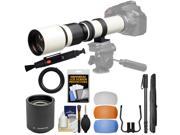 Vivitar 500mm f 8.0 Telephoto Lens T Mount White 2x Teleconverter =1000mm Color Flash Diffusers Monopod Kit for Canon EOS Digital SLR Cameras