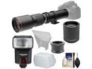 Vivitar 500mm f 8.0 Telephoto Lens T Mount 2x Teleconverter =1000mm Flash 2 Diffusers Kit for Olympus Panasonic Lumix G Camera