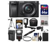 Sony Alpha A6300 4K Wi Fi Digital Camera 16 50mm Lens with 64GB Card Case Flash LED Video Light Mic Battery Charger Tripod Kit