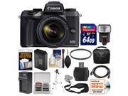 Canon EOS M5 Wi Fi Digital ILC Camera EF M 18 150mm IS STM Lens with 64GB Card Case Flash Battery Charger Tripod Filter Kit