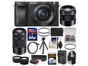 Sony Alpha A6300 4K Wi Fi Digital Camera 16 50mm with 55 210mm 50mm Lenses 64GB Card Case Battery Charger Flex Tripod Kit