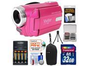 Vivitar DVR 508 HD Digital Video Camera Camcorder Pink with 32GB Card Batteries Charger Case Tripod Kit
