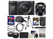 Sony Alpha A6300 4K Wi Fi Digital Camera 16 50mm with 50mm f 1.8 Lens 64GB Card Case Battery Charger Tripod Filters Kit