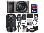 Sony Alpha A6000 Wi Fi Digital Camera 16 50mm Lens Graphite with 55 210mm Lens 64GB Card Case Battery Charger Tripod Kit