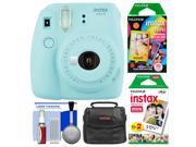 Fujifilm Instax Mini 9 Instant Film Camera (Ice Blue) with 20 Twin & 10 Rainbow Prints + Case + Cleaning Kit