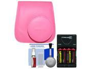 Fujifilm Groovy Case for Instax Mini 9 Instant Camera (Flamingo Pink) with (4) Batteries & Charger + Cleaning Kit