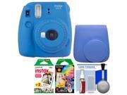 Fujifilm Instax Mini 9 Instant Film Camera (Cobalt Blue) with Case + 20 Twin & 10 Rainbow Prints + Cleaning Kit