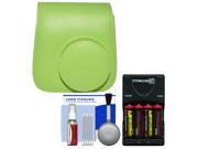 Fujifilm Groovy Case for Instax Mini 9 Instant Camera (Lime Green) with (4) Batteries & Charger + Cleaning Kit