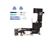 Apple iPhone 5S White Black Audio Headphone Jack Mic Charge Port Charging Flex Ribbon Cable Replacement Part Repair Tools Kit Fit AT T T Mobile Sprint V