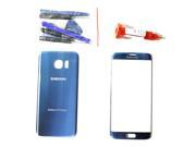 OEM Samsung Galaxy S7 Edge Coral Blue Front Outer Glass Lens Screen Back Glass Battery Door Cover Adhesive UV LOCA Glue Full LCD Digitizer Repair Kit Replacemen