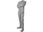 Big Feet Pjs Gray White Cotton Plaid Flannel Adult Footie Footed Pajamas