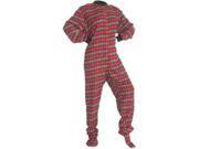Red Black w Gray Hearts Cotton Flannel Adult Footie Footed Pajamas W Drop Seat