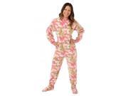 Pink Camo Camouflage Micro Polar Fleece Adult Footie Footed Pajamas Loungewear W Drop Seat