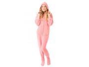 Pink Velvet Plush Hoodie Adult Footie Footed Pajamas w Drop Seat