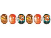 Trinkettes Glass Metal Clay Beads 6 Pkg Orange Teal Swirl