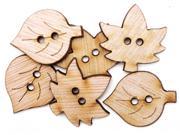 Favorite Findings Wood Buttons Simple Leaves 6 Pkg