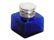 Antique Silver Colbalt Blue Square Glass Inkwell