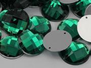 18mm Green Emerald CH18 Round Flat Back Sew On Beads for Crafts 30 Pieces
