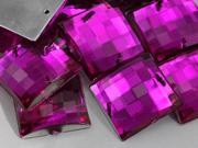 18mm Purple Fuchsia CH21 Square Flat Back Sew On Beads for Crafts 25 Pieces