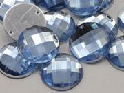 18mm Blue Sapphire Lt. CH02 Round Flat Back Sew On Beads for Crafts 30 Pieces