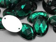 25x18mm Green Emerald CH18 Oval Flat Back Sew On Beads for Crafts 20 Pieces