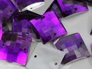 18mm Purple CH05 Square Flat Back Sew On Beads for Crafts 25 Pieces