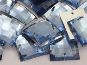 16mm Blue Sapphire Lt. CH02 Square Flat Back Sew On Beads for Crafts 40 Pieces