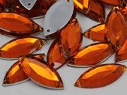 20x9mm Orange Hyacinth CH08 Navette Flat Back Sew On Beads for Crafts 50 Pieces