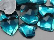 20mm Blue CH24 Heart Flat Back Sew On Beads for Crafts 25 Pieces