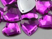 20mm Purple Fuchsia CH21 Heart Flat Back Sew On Beads for Crafts 25 Pieces