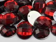 14mm Red Ruby CH17 Round Flat Back Sew On Beads for Crafts 50 Pieces