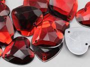 20mm Red Ruby CH17 Heart Flat Back Sew On Beads for Crafts 25 Pieces