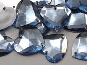 20mm Blue Sapphire Lt. CH02 Heart Flat Back Sew On Beads for Crafts 25 Pieces