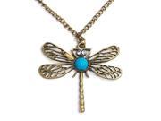 Lovely Bronze Hollow Wings Dragonfly Pendant Long Chain Necklace Retro Style