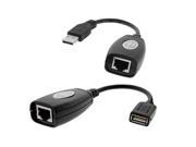 Black USB over Cat5 5e 6 Extension Cable RJ45 Adapter Set